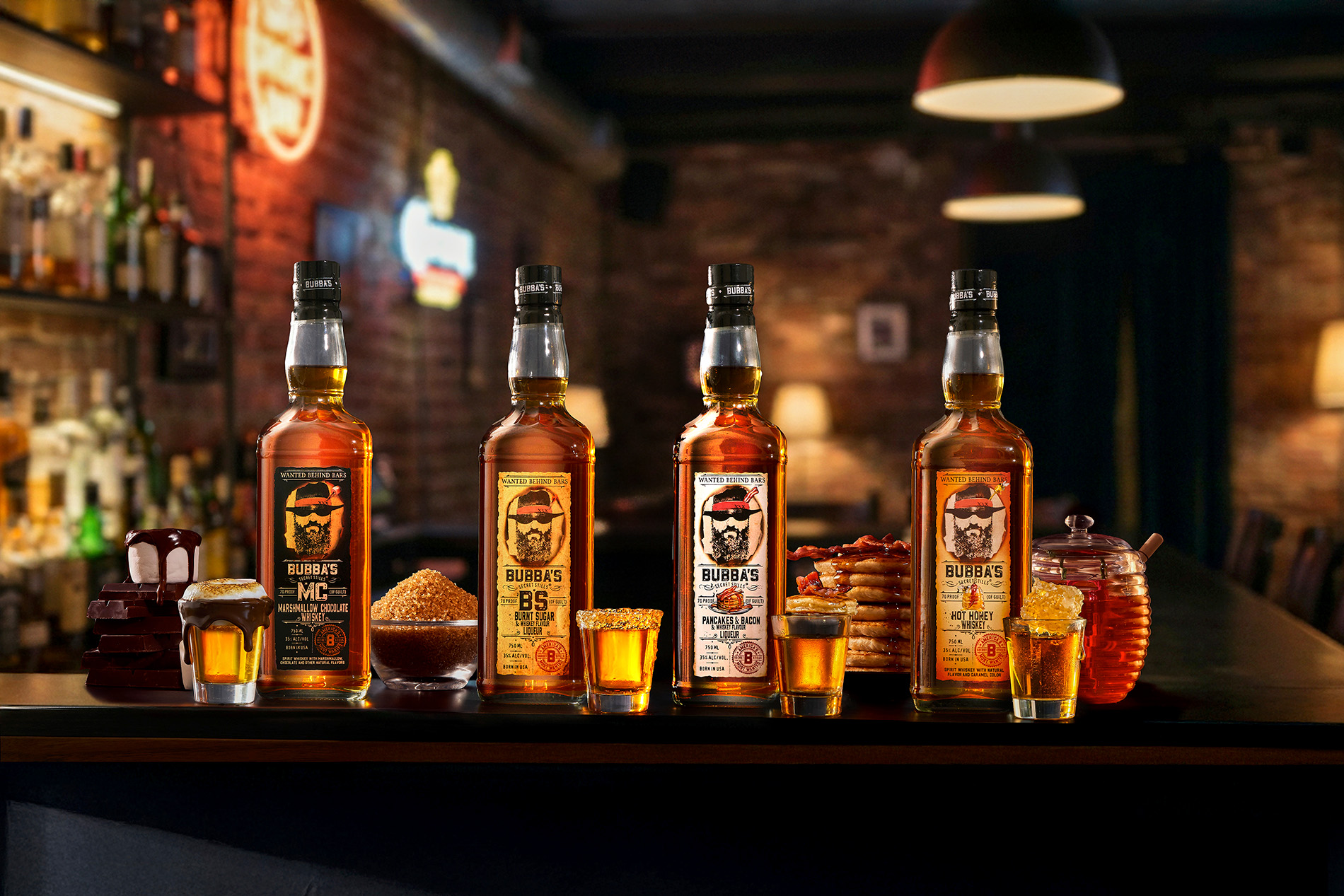 Bubba's Secret Stills whiskeys on the bar